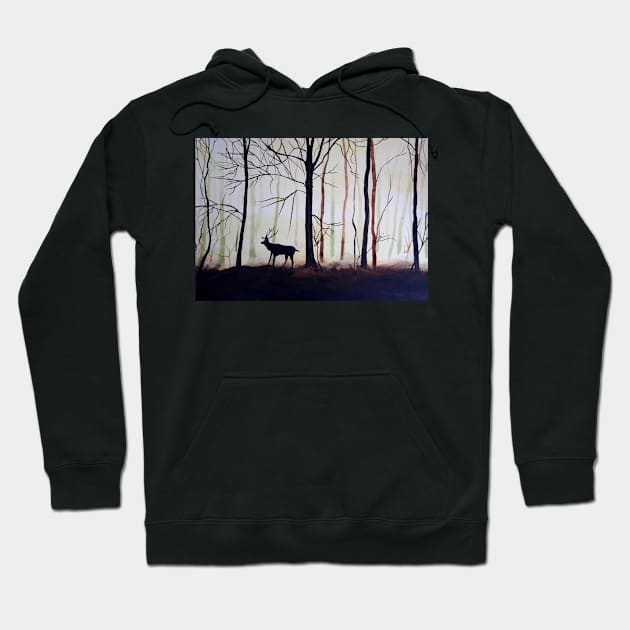 Buck in Trees Painting Hoodie by julyperson